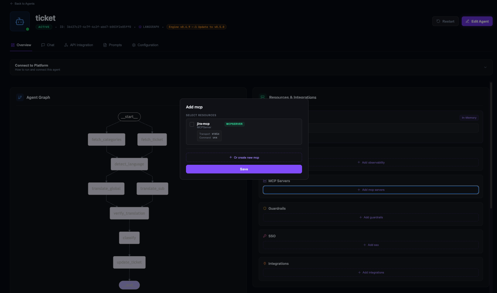 Assigning the jira-mcp server to the agent