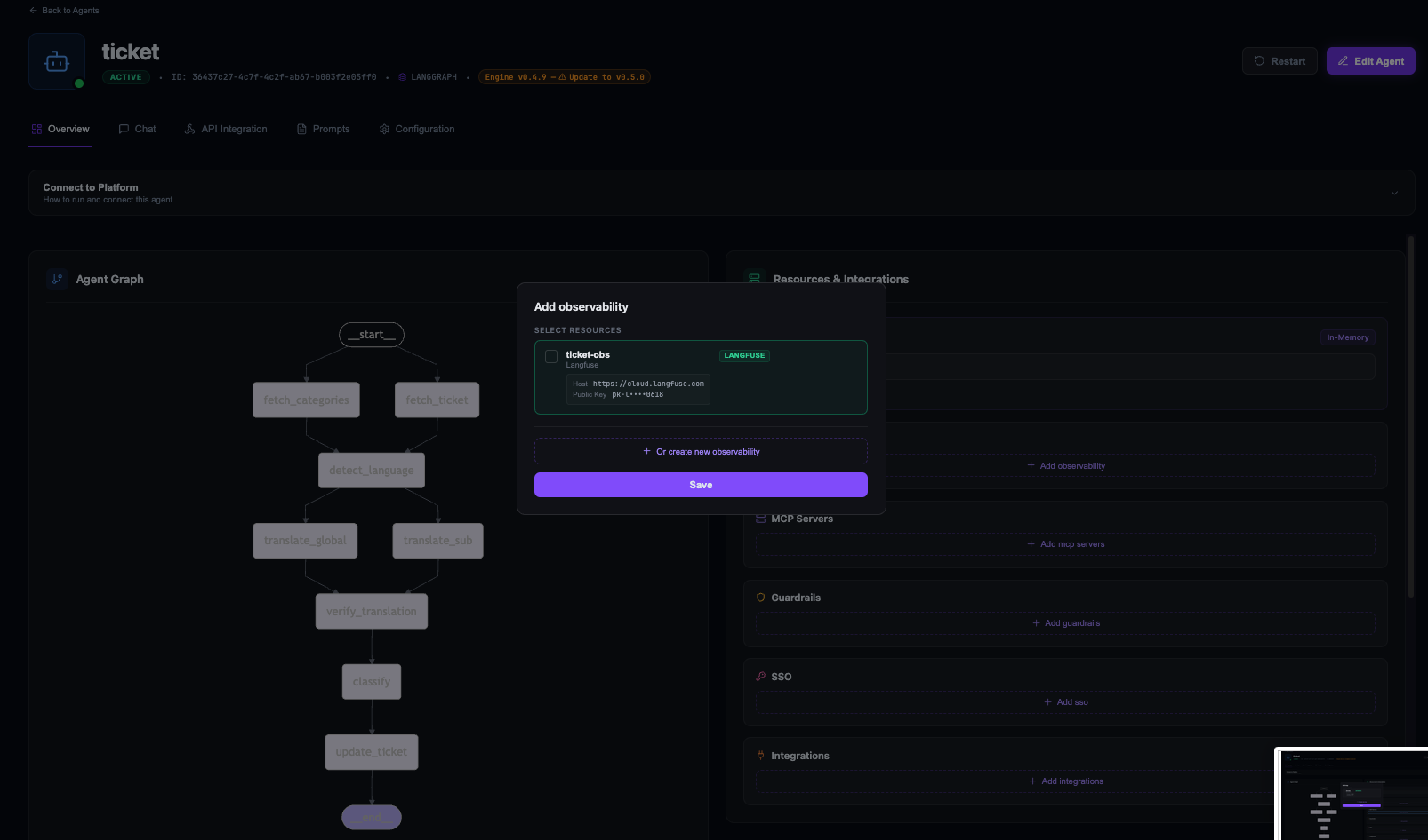 Assigning the Langfuse observability provider to the agent