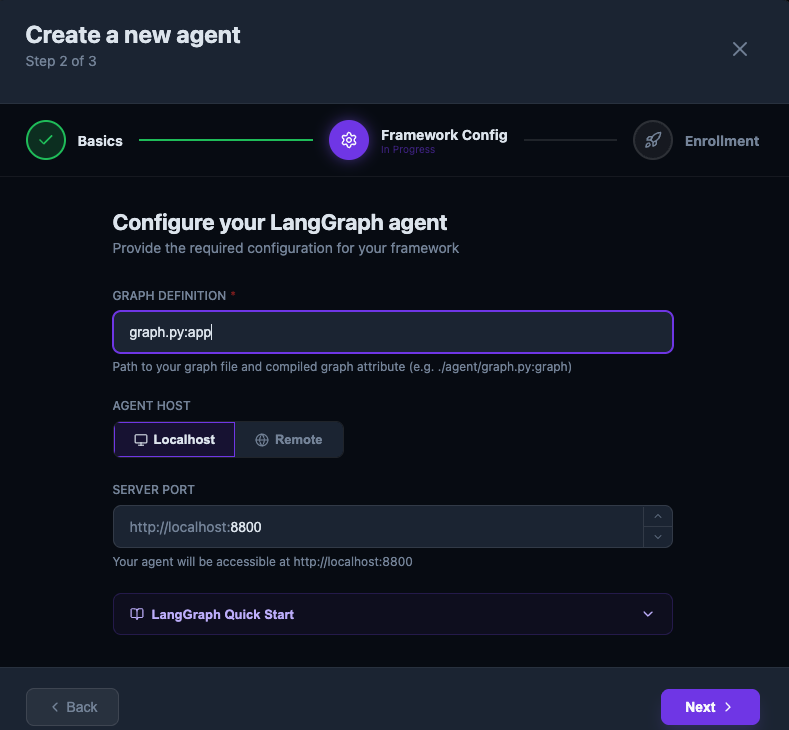 Configuring the graph definition and agent host